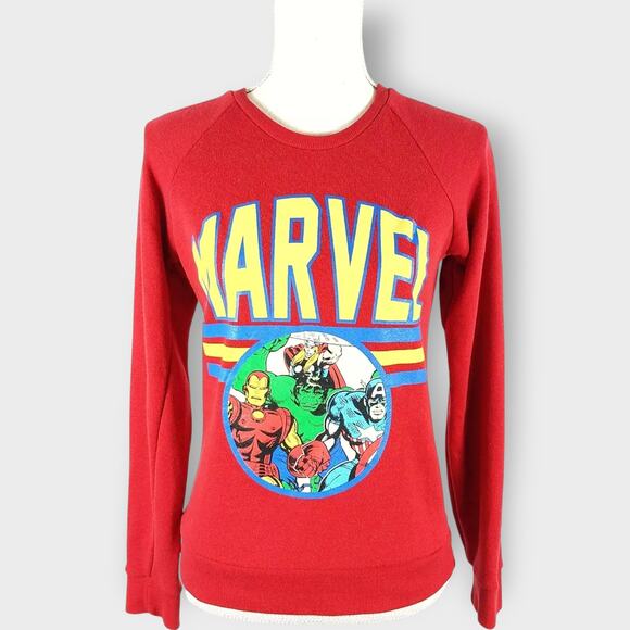 Marvel Avengers Sweatshirt Crew Neck Retro Red Superhero Iron Man Thor Size S - Picture 1 of 7